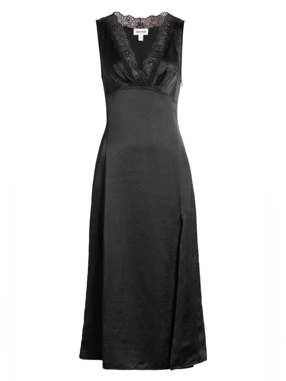 Open Edit Lace Trim V Neck Satin Slipdress Size L Feminine Party Slit Side Zip